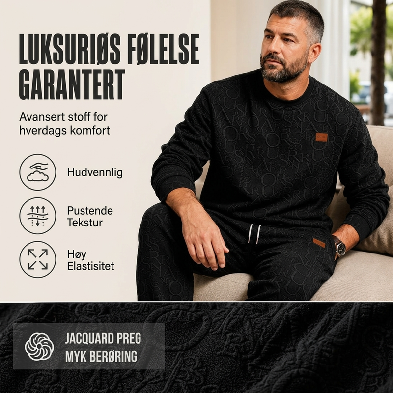 Sett med jakkard-gensere med bokstaver og snørebukser for menn