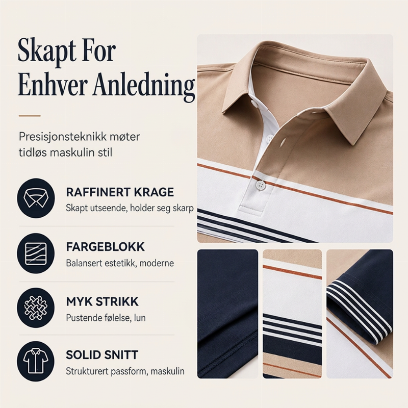 Klassisk fargeblokkert stripet topp for menn – Stilren og komfortabel hverdagstrøye ✨🖤