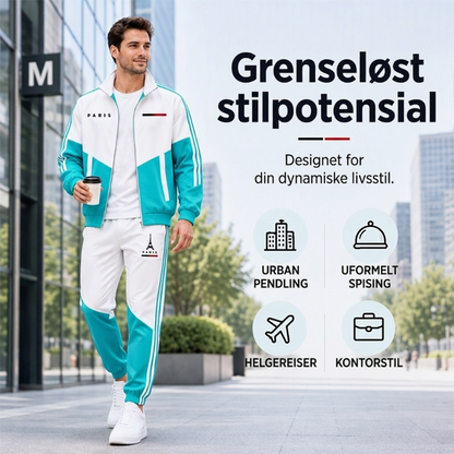 Herrejakke med glidelås i fargeblokk + bukse med snøring-sett