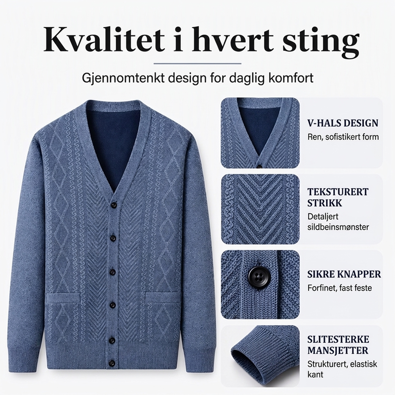 Herre klassisk termisk cardigan genser