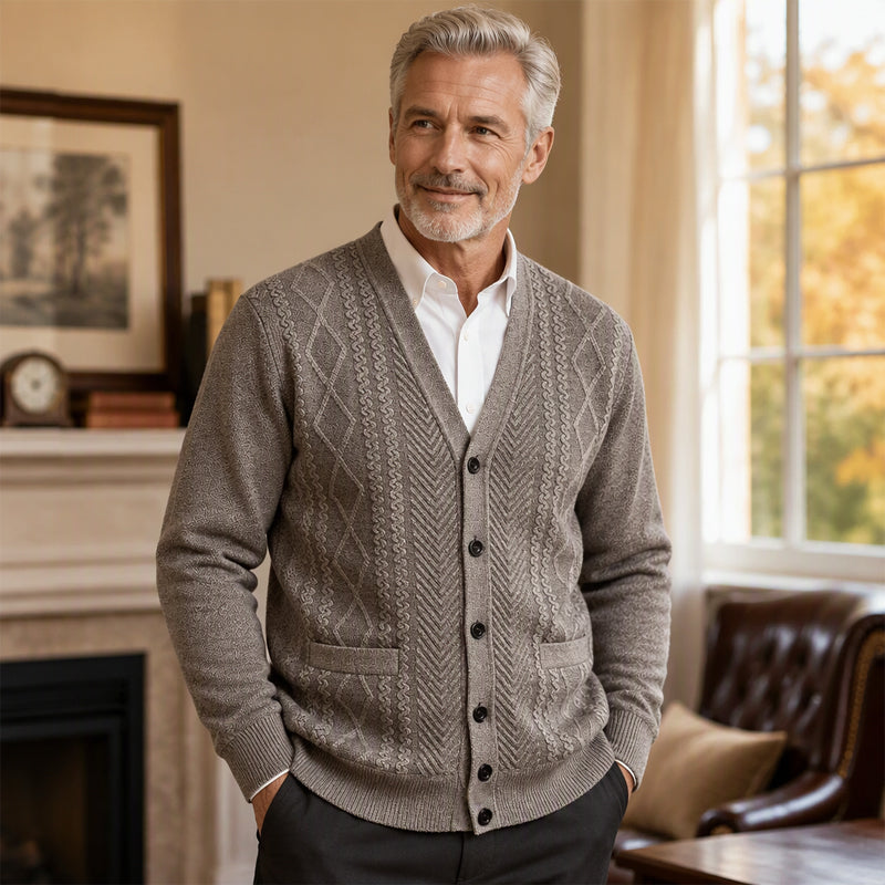 Herre klassisk termisk cardigan genser