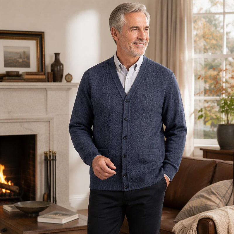 Herre klassisk termisk cardigan genser