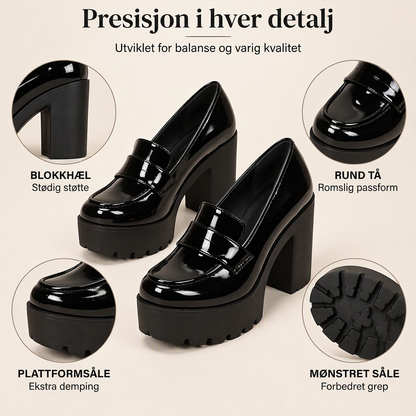Plattform-loafers med chunky hæl for kvinner