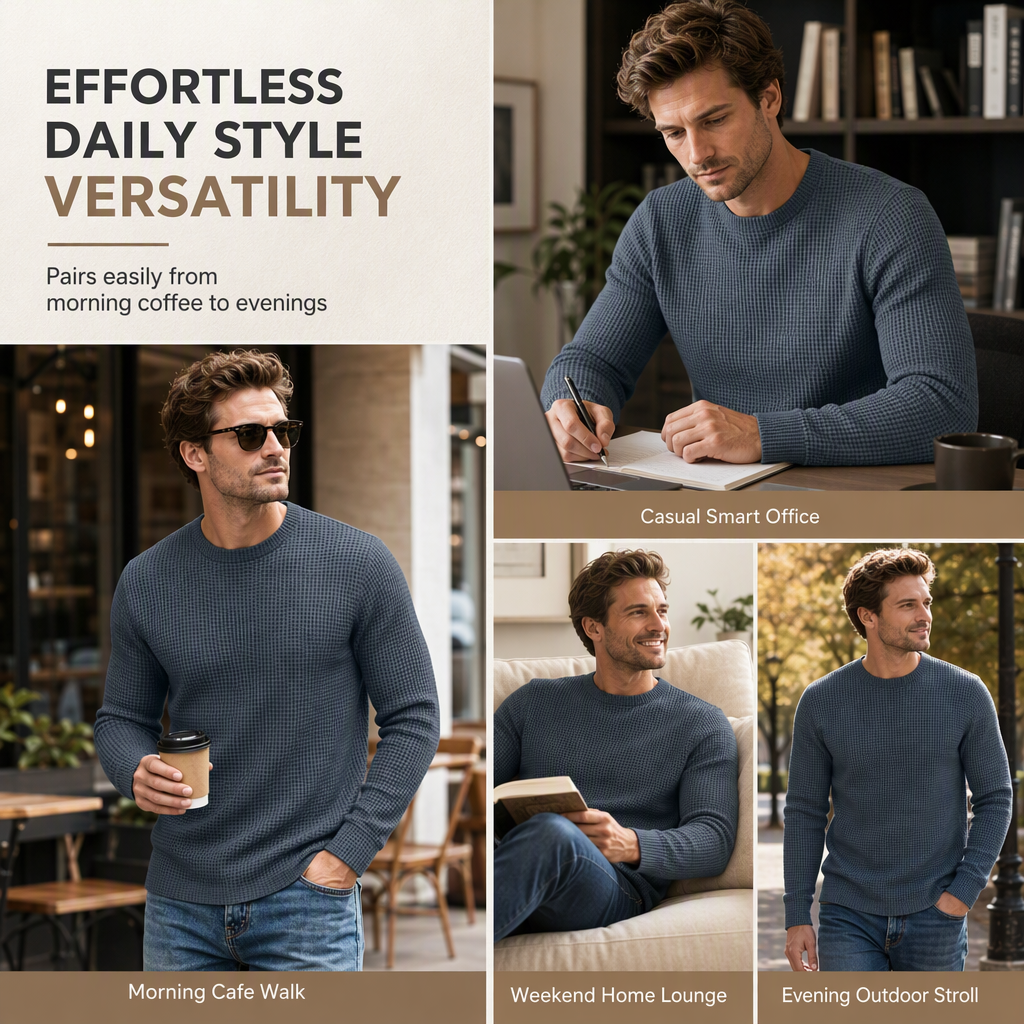 Casual langermet herre-sweatshirt med rund hals og smal passform