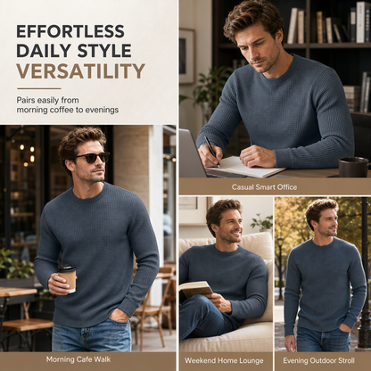 Casual langermet herre-sweatshirt med rund hals og smal passform
