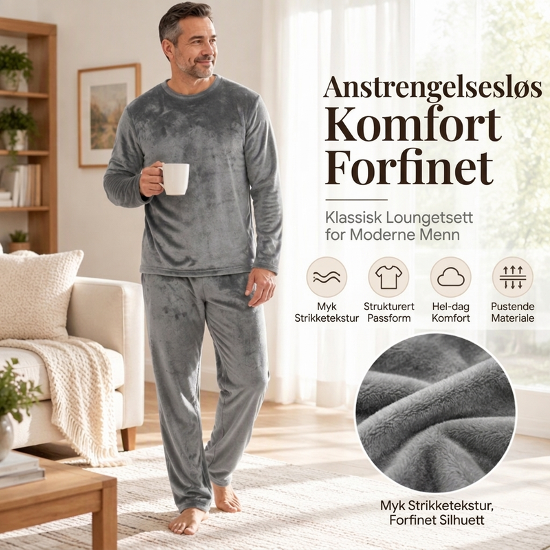 Koselig pyjamasett i termisk fløyel for menn