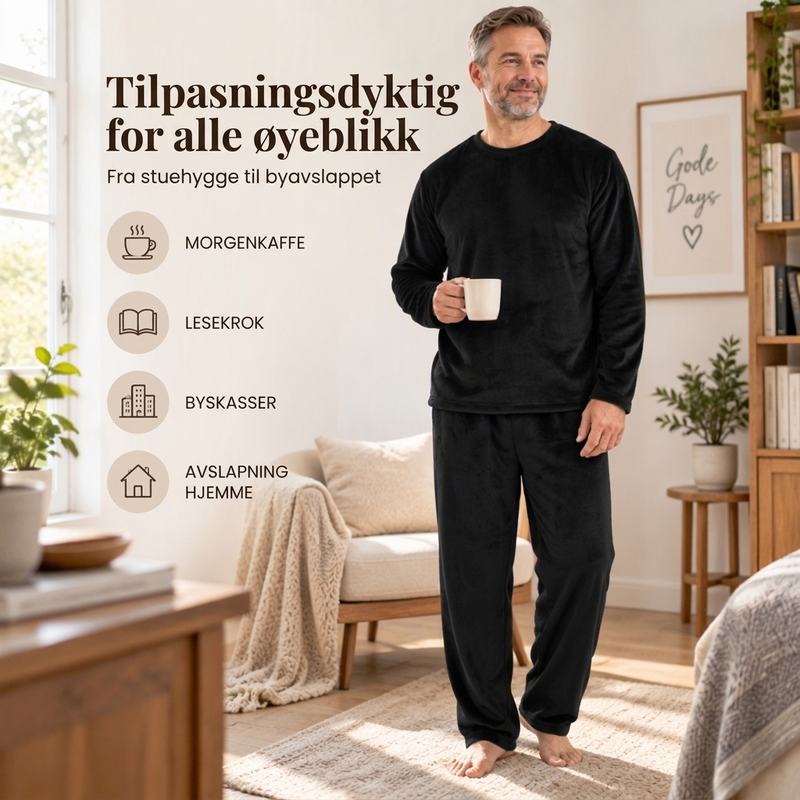 Koselig pyjamasett i termisk fløyel for menn