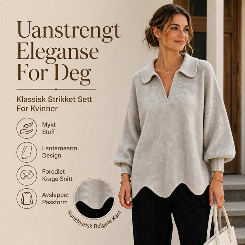 Damen elegant V-hals genser med lanternermer