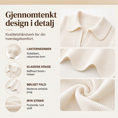 Damen elegant V-hals genser med lanternermer