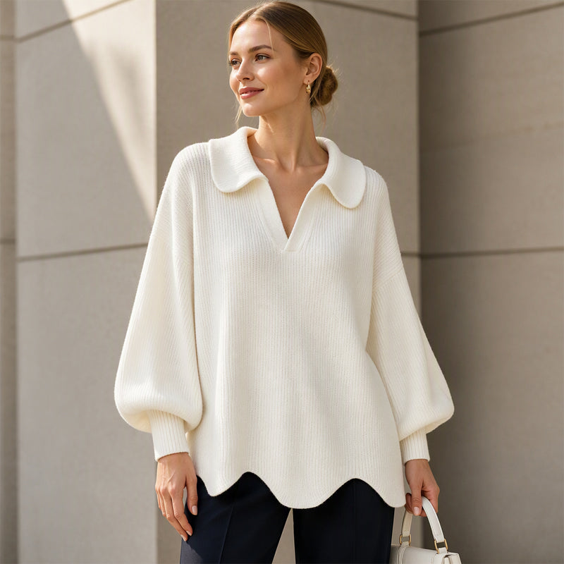Damen elegant V-hals genser med lanternermer