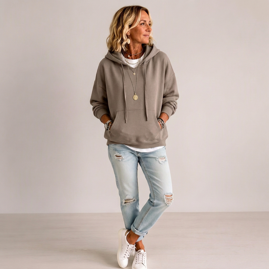 Oversized hettegenser med snøring for damer