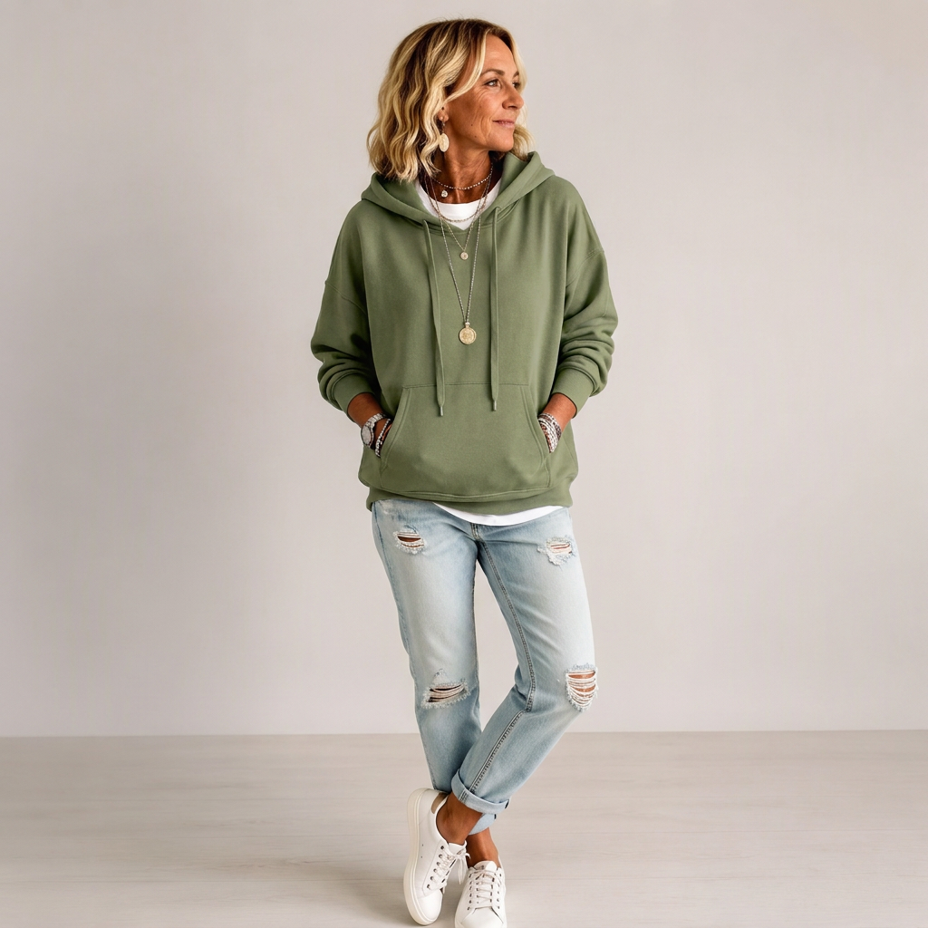 Oversized hettegenser med snøring for damer