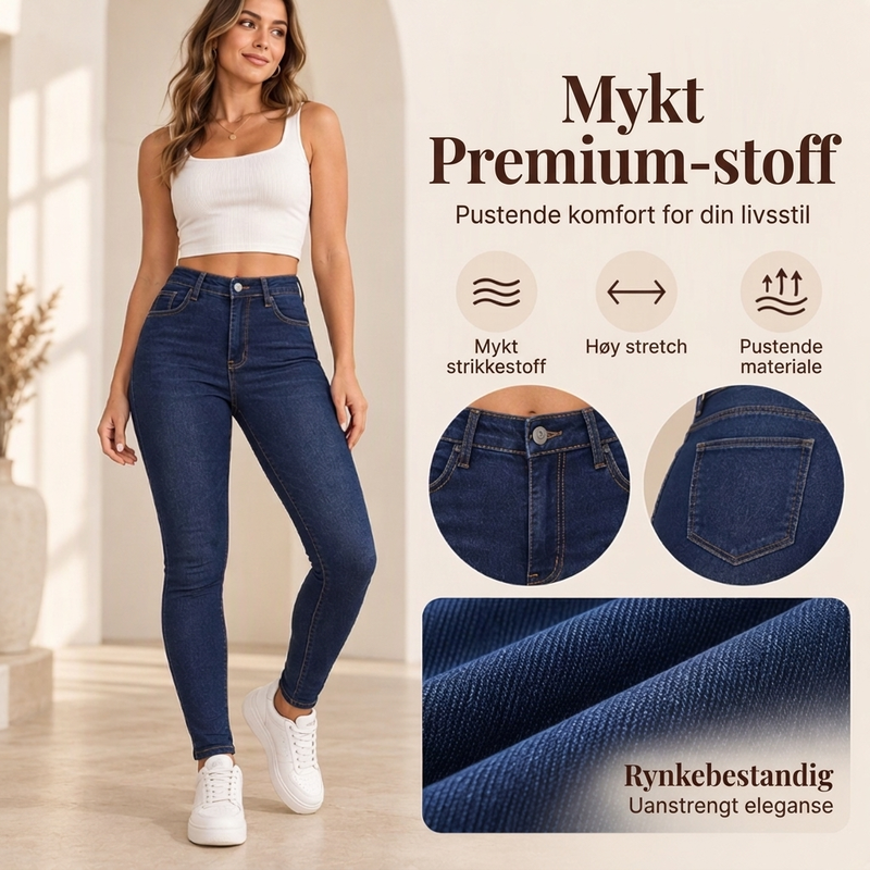 👖 Skinny-jeans med høy midje for kvinner ✨ i elastisk denim, høy midje, slim fit-jeans i uformell stil