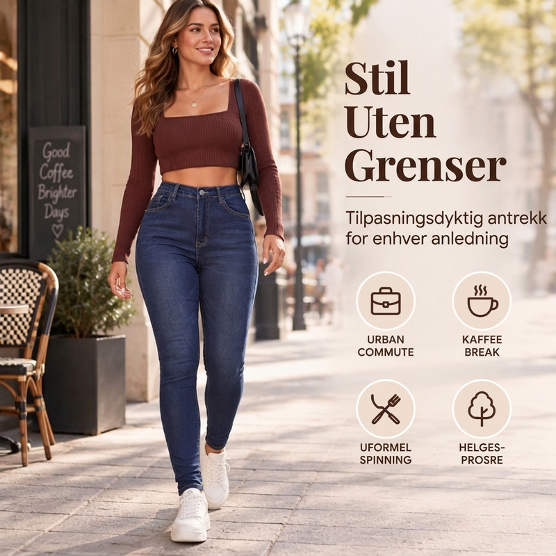 👖 Skinny-jeans med høy midje for kvinner ✨ i elastisk denim, høy midje, slim fit-jeans i uformell stil