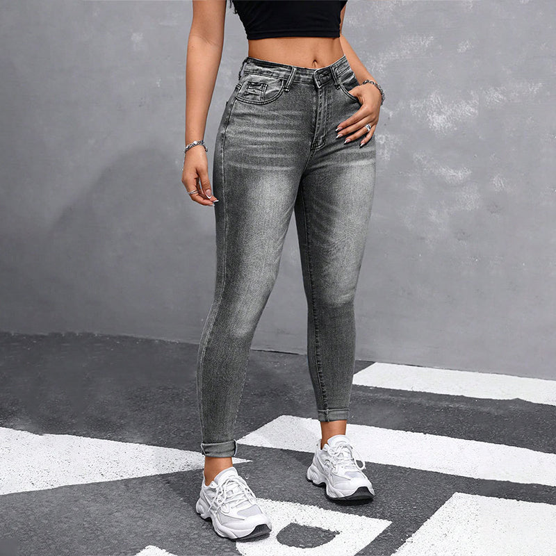👖 Skinny-jeans med høy midje for kvinner ✨ i elastisk denim, høy midje, slim fit-jeans i uformell stil