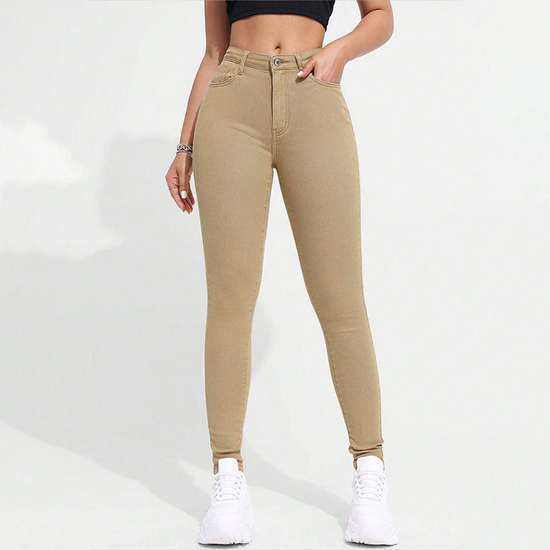 👖 Skinny-jeans med høy midje for kvinner ✨ i elastisk denim, høy midje, slim fit-jeans i uformell stil