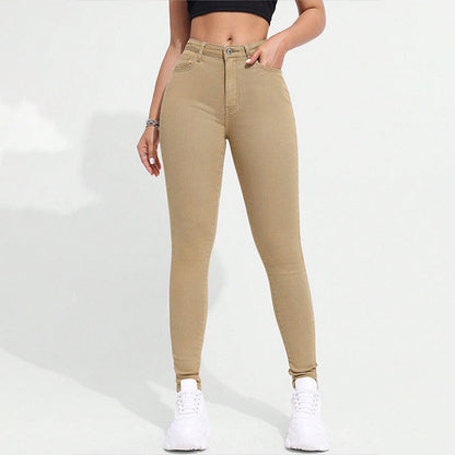 👖 Skinny-jeans med høy midje for kvinner ✨ i elastisk denim, høy midje, slim fit-jeans i uformell stil