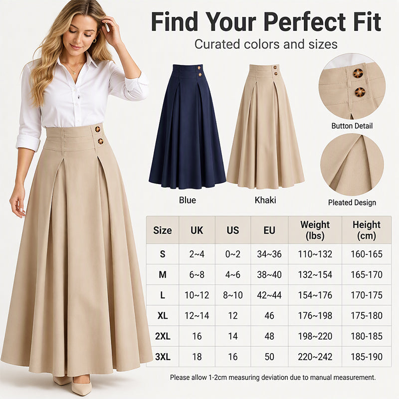 💥 Tidsbegrenset tilbud 👗 A-formet maxi-skjørt med høy midje og plissering for damer ✨ høy midje, plissert design, luftig, langt skjørt i A-form