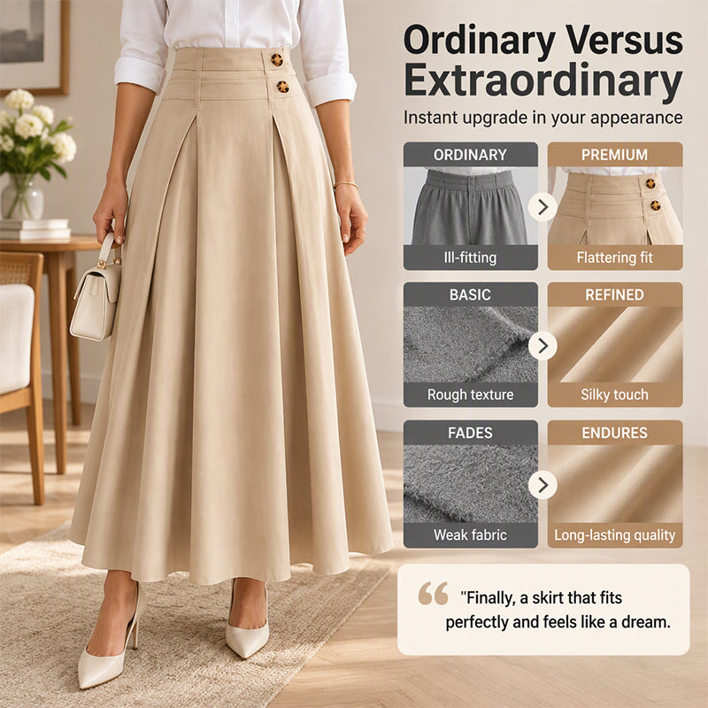 💥 Tidsbegrenset tilbud 👗 A-formet maxi-skjørt med høy midje og plissering for damer ✨ høy midje, plissert design, luftig, langt skjørt i A-form