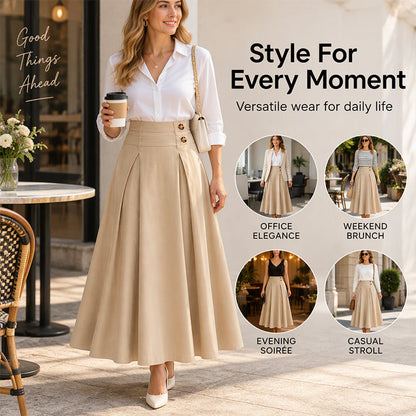 💥 Tidsbegrenset tilbud 👗 A-formet maxi-skjørt med høy midje og plissering for damer ✨ høy midje, plissert design, luftig, langt skjørt i A-form