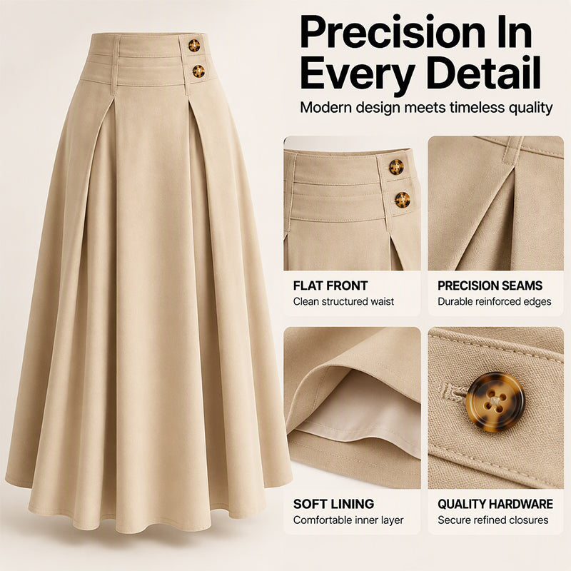 💥 Tidsbegrenset tilbud 👗 A-formet maxi-skjørt med høy midje og plissering for damer ✨ høy midje, plissert design, luftig, langt skjørt i A-form