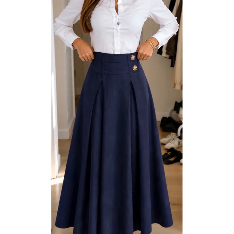 💥 Tidsbegrenset tilbud 👗 A-formet maxi-skjørt med høy midje og plissering for damer ✨ høy midje, plissert design, luftig, langt skjørt i A-form