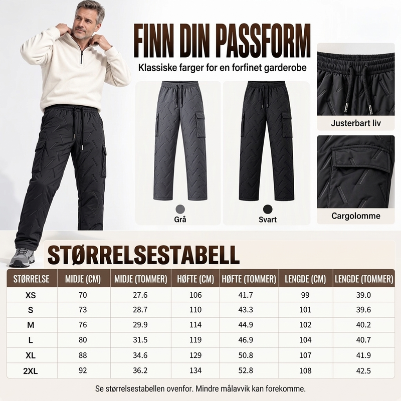 Vintercargobukser for menn med mykt pelsfôr – Varme og funksjonelle til kalde dager ✨👖❄️