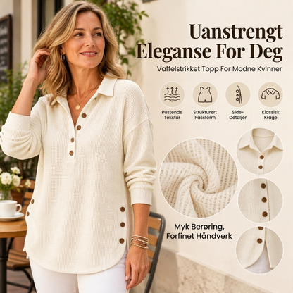 Damebluse med lange ermer i «waffle»-strikk