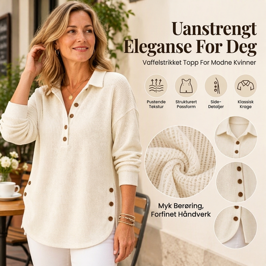 Damebluse med lange ermer i «waffle»-strikk