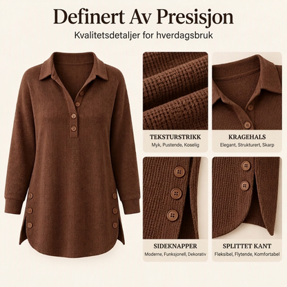 Damebluse med lange ermer i «waffle»-strikk