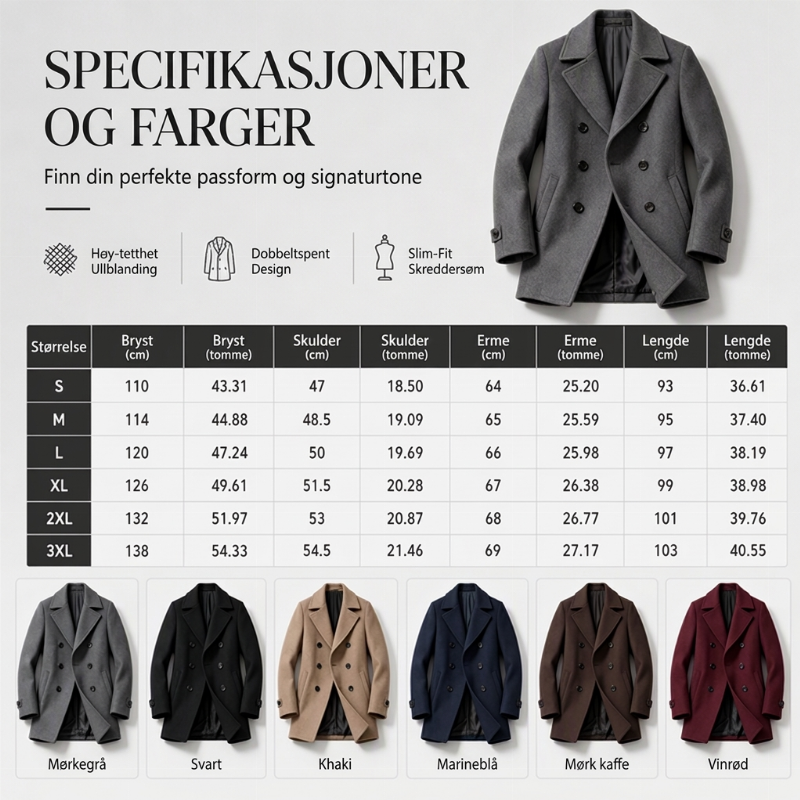 Klassisk dobbeltradet overfrakk for menn
