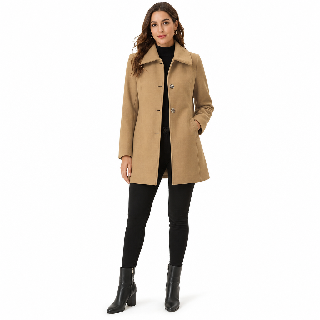 Elegant, midtlang rutet trenchcoat for kvinner – allsidig til høst og vinter