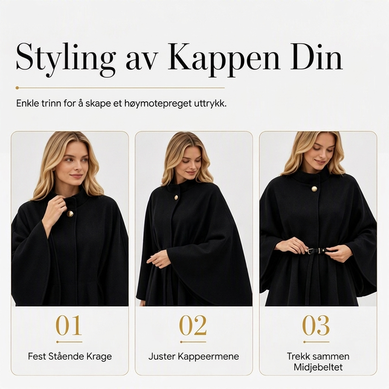 Elegant capefrakk med stående krage for kvinner