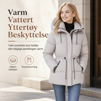 Lang dynejakke med hette for damer