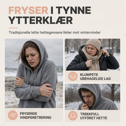 Varm vinter-fleece-genser med hette for damer