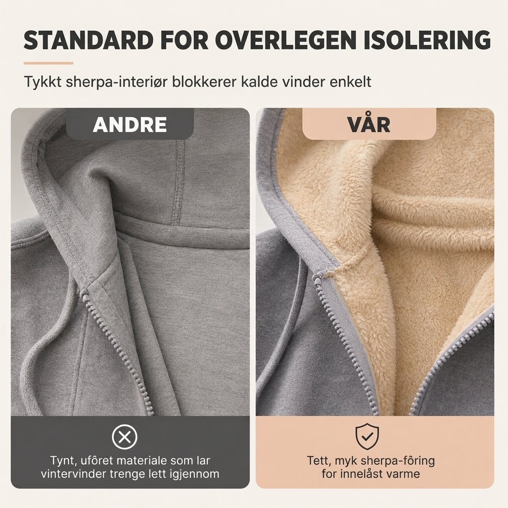 Varm vinter-fleece-genser med hette for damer