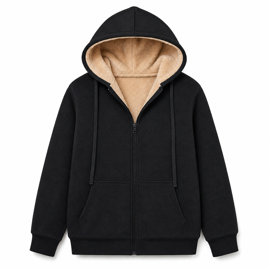 Varm vinter-fleece-genser med hette for damer