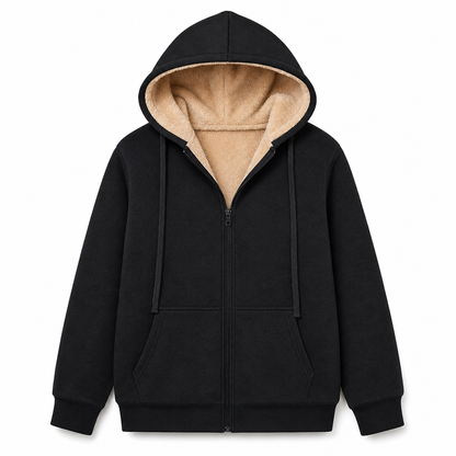 Varm vinter-fleece-genser med hette for damer