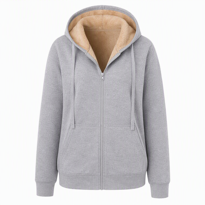 Varm vinter-fleece-genser med hette for damer