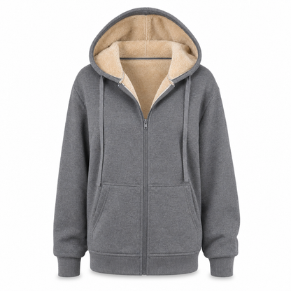 Varm vinter-fleece-genser med hette for damer