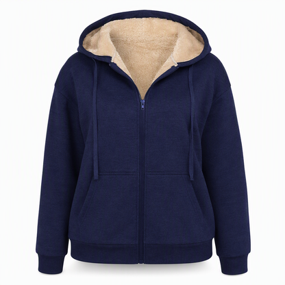 Varm vinter-fleece-genser med hette for damer