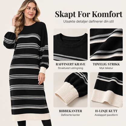 Stripet genserkjole med lange ermer for kvinner