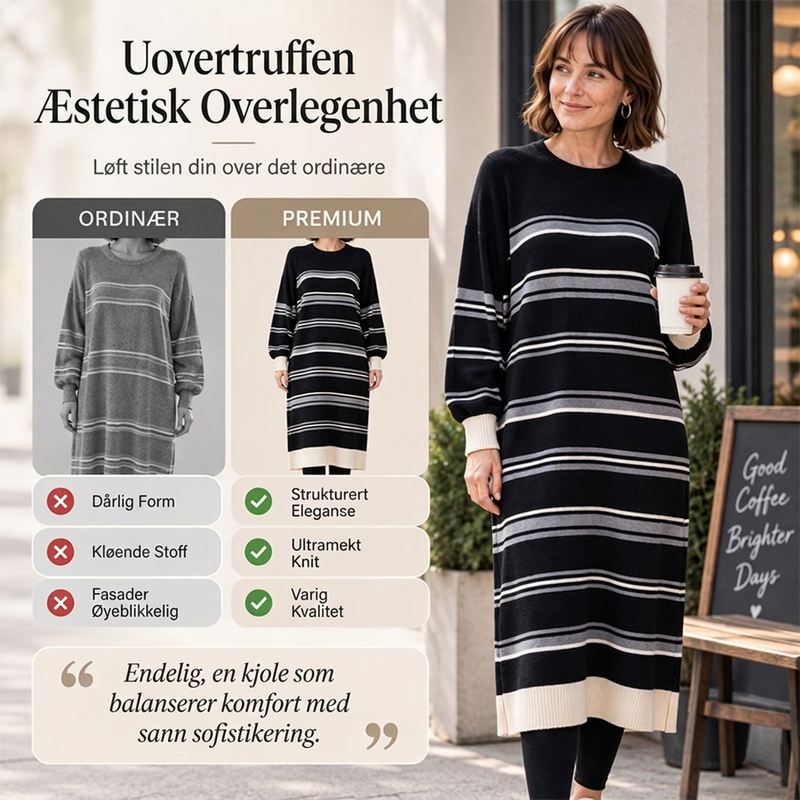 Stripet genserkjole med lange ermer for kvinner