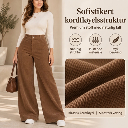 Avslappede bukse i corduroy med vidt bein for kvinner