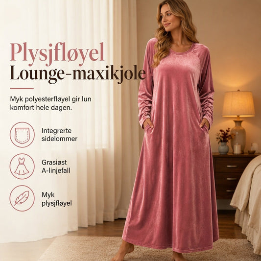 Kvinnelig tilfeldig fløyels rundhals kjole med lommer
