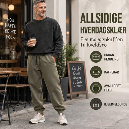 Vaskede, uformelle og sportslige bukser for menn