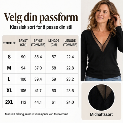 Kvinnelig mesh-flekket V-hals langermet topp
