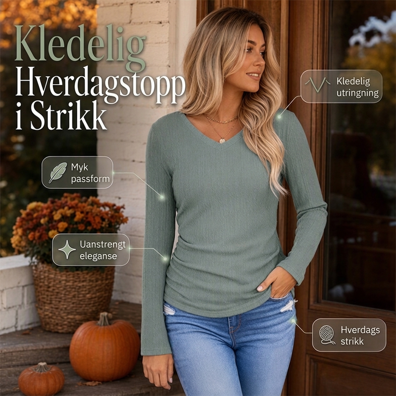 Elegant V-hals strikket topp for kvinner