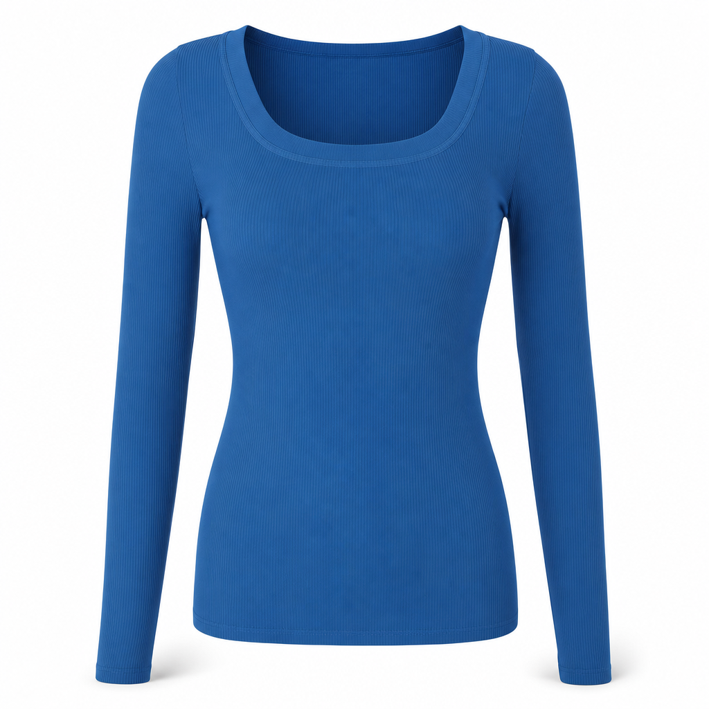 Dames vierkante hals lange mouwen ribgebreid slim passend T-shirt