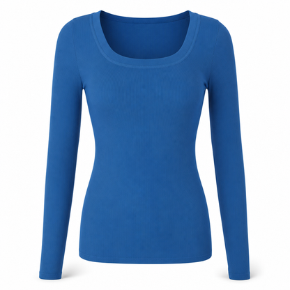 Dames vierkante hals lange mouwen ribgebreid slim passend T-shirt